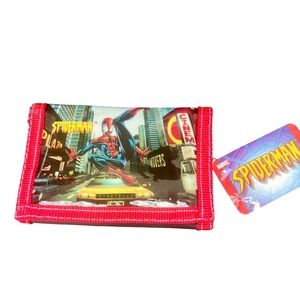 Vintage Marvel Spider-Man Trifold Wallet - Red Canvas Hook & Loop - New with Tag
